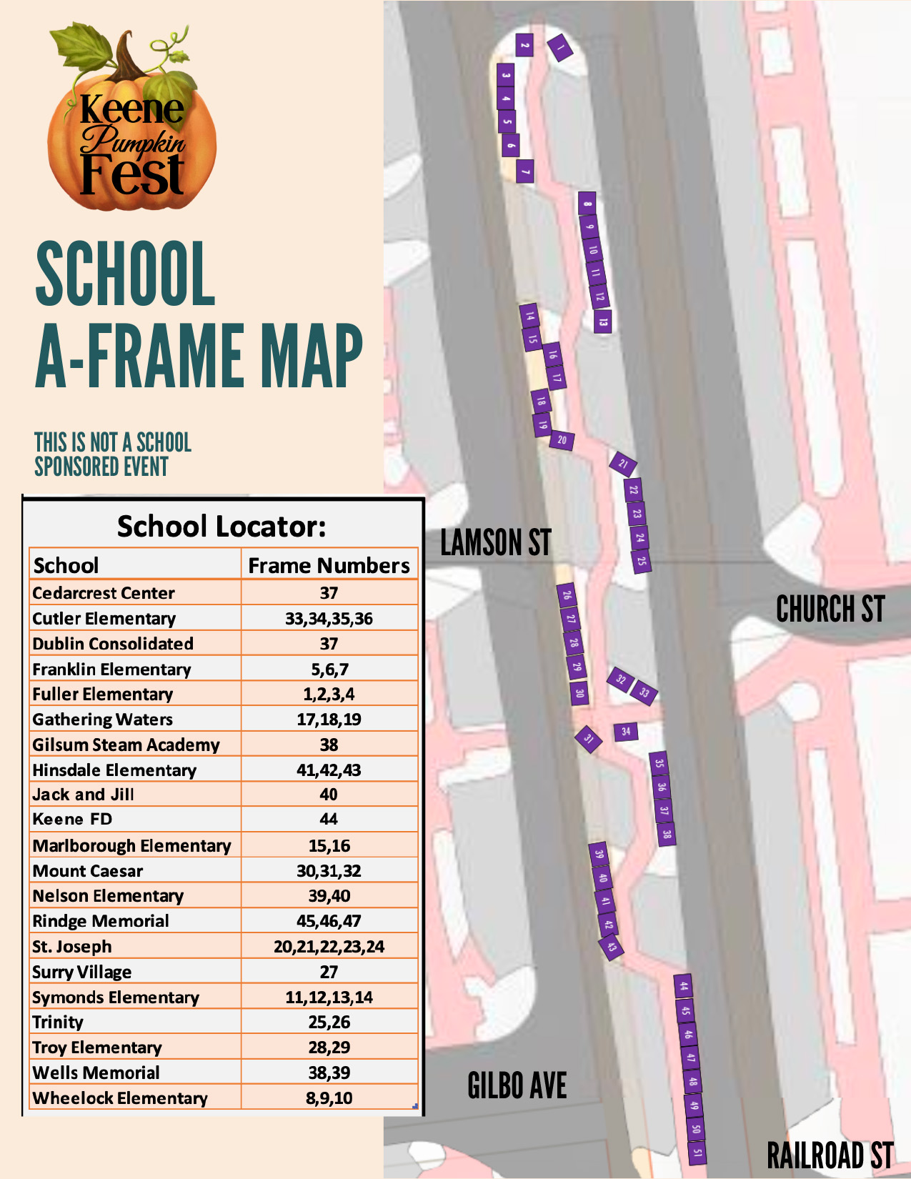 Keene Pumpkin Festival Festival 2023 School Pumpkin Locator Map