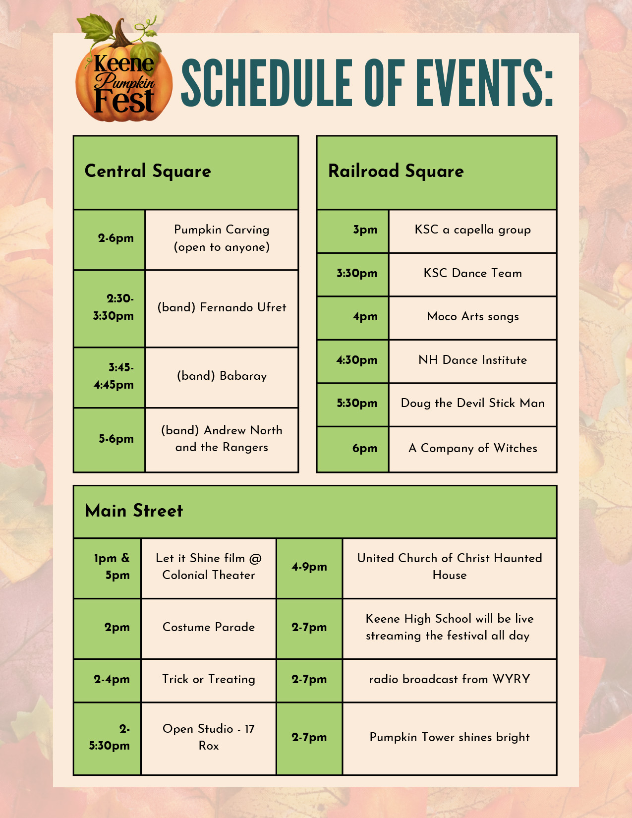Keene Pumpkin Festival 2023 Schedule of Events
